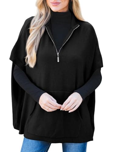 Langwyqu Women's Oversized Half Zip Batwing Sweater with Pocket