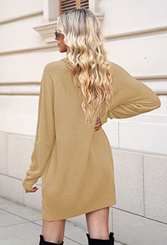 Pink Queen Women's Oversize Turtleneck Long Pullover Sweater Dress