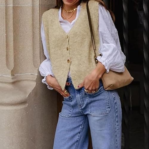 Women's XBTCLXEBCO V-Neck Sleeveless Knit Cardigan Vest