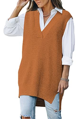 Viottiset Women's Oversized V-Neck Knit Sweater Vest