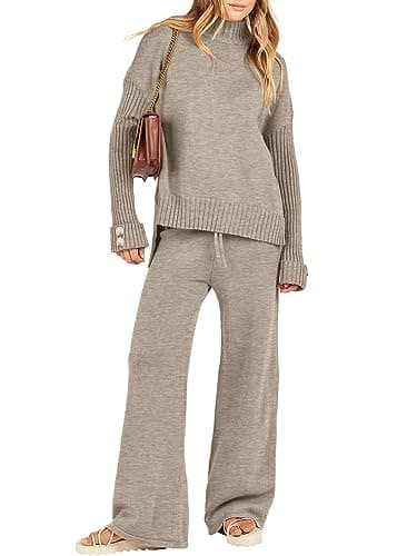 Caracilia Women's 2-Piece Fall Sweater Set Wide Leg Pants Matching Lounge Outfits