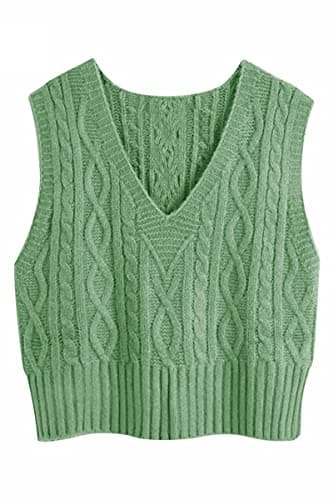 Aoysky Women's V-Neck Cable Knit Sweater Vest Solid Color Sleeveless Top