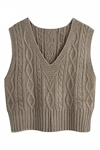 Aoysky Women's V-Neck Cable Knit Sweater Vest Solid Color Sleeveless Top