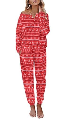 Ekouaer Women's Waffle Knit Pajama Set Long Sleeve S-XXLCasual Loungeewear