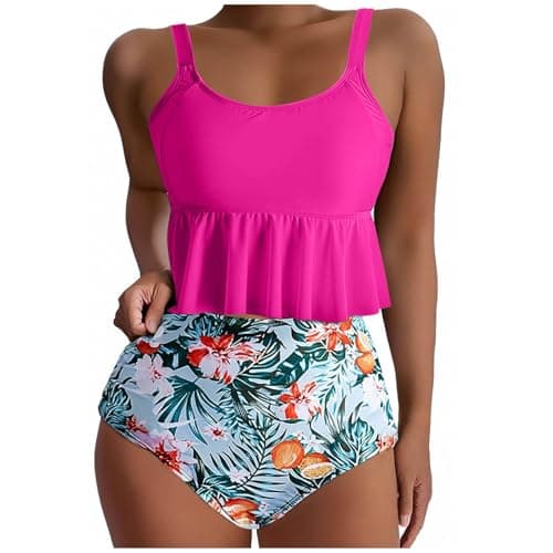 Yxzogd Women's 2025 Summer Ruffle Tankini Bikini Set Floral Swim Suit