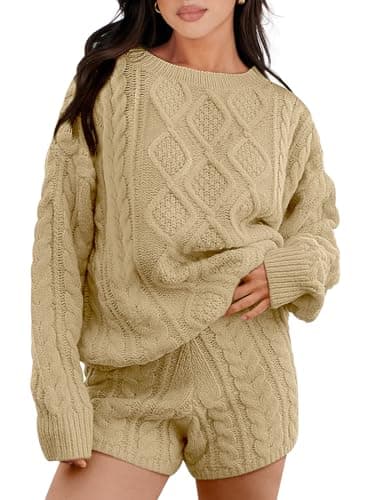 ANRABESS Women Cable Knit Oversized Sweater and Matching Short Pants Set