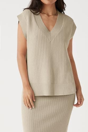 HAEOF Women's V-Neck Spring Summer Casual Ribbed Knit Tank Top