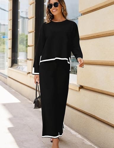 Tanming Women's Long Sleeve Knit Sweater & Wide Leg Pants Lounge Set