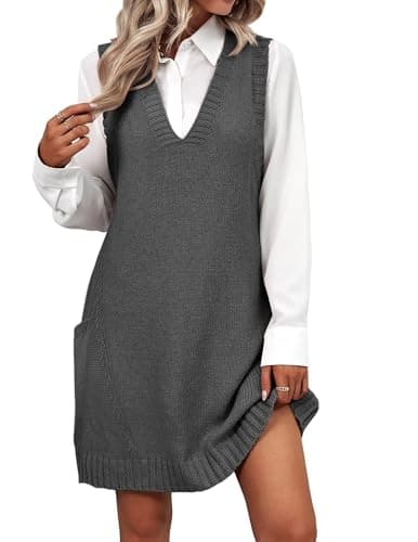 Zeagoo Women's V-Neck Knitted Sweater Dress with Pockets