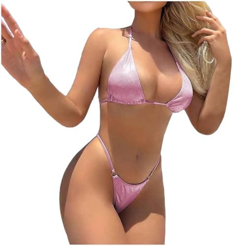 Cethrio Women's Plus Size Solid Sexy Sequin Bikini