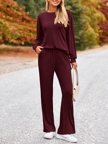 PRETTYGARDEN Women's Long Sleeve Crewneck & Wide Leg Pants Casual Outfit Set