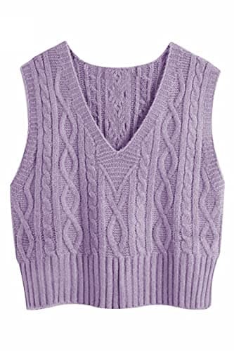 Aoysky Women's V-Neck Cable Knit Sweater Vest Solid Color Sleeveless Top