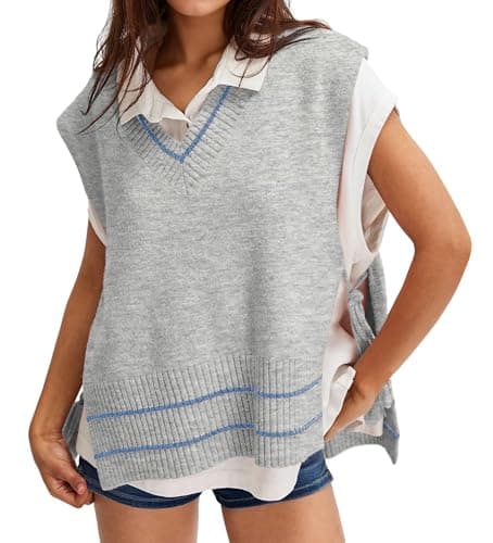 BAIGRAM Oversized V-Neck Striped Side-Tie Pullover Sweater Tank Top