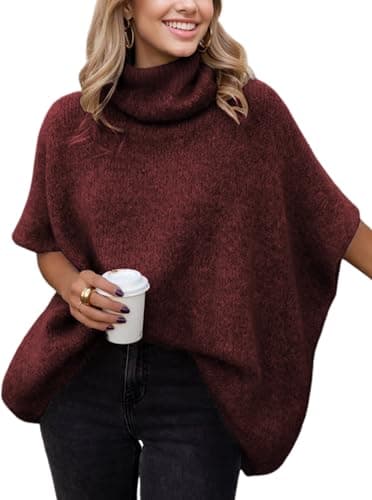 Women's Turtleneck Batwing Sleeve Chunky Sweater