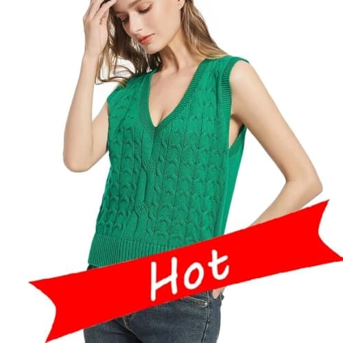 RefindWin Women's Casual V-Neck Cable Knit Sweater Vest