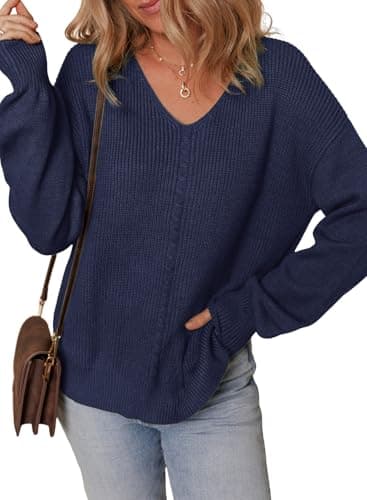 Dokotoo Women's Casual Long Sleeve V-Neck Knit Sweater Top