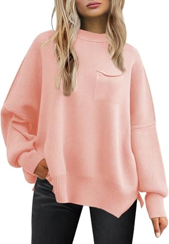 Women's Oversized 2025 Crewneck Ribbed Knit Batwing Sweater Tops
