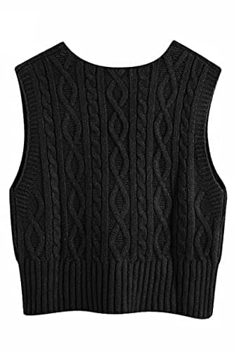 Aoysky Women's V-Neck Cable Knit Sweater Vest Solid Color Sleeveless Top