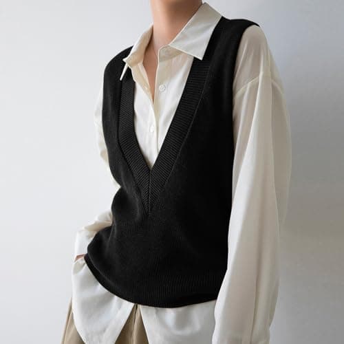 Wowcarbazole Women's V-Neck Sleeveless Knitwear Trendy Fall 2024
