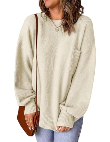 Libsorge Women's Oversized Crewneck Pocket Pullover Sweater