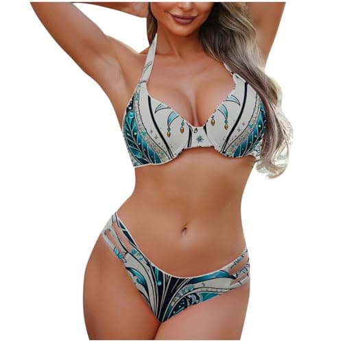 Cethrio Women's Cute Halter Tummy Control Bikini Swimsuit