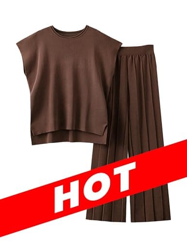 VATEAMI Women Knit Sweater Set with High-Waist Wide Leg Pants