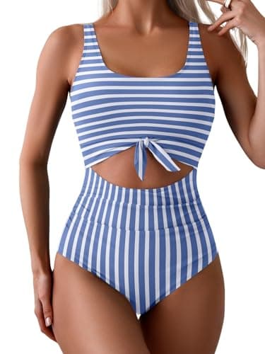 Eomenie Women's Tummy Control One Piece Swimwear with Cutout Tie Knot