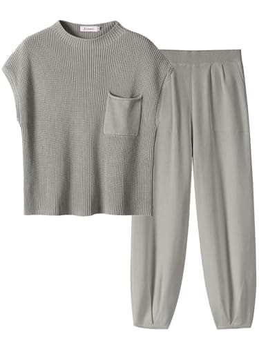 ANRABESS Women's Two-Piece Knit Sweater Vest & Crop Top Pants Set