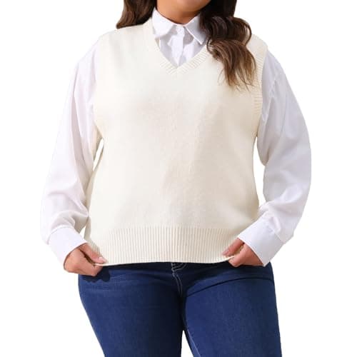 Plus Size Agnes Orinda Women's V-Neck Knit Sweater Vest