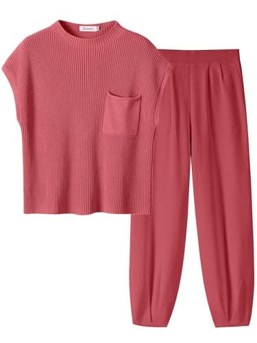 ANRABESS Women's Two-Piece Knit Sweater Vest & Crop Top Pants Set
