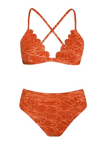 CUPSHE High-Waisted Scalloped V-Neck Two-Piece Bikini Set