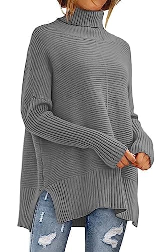 ANRABESS Women's Oversized Turtleneck Batwing Sleeve Knit Tunic Sweater 2024 Trend