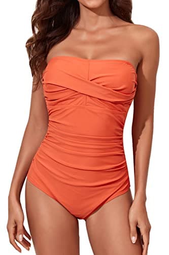 Smismivo Women's Strapless Tummy Control One-Piece Swimsuit