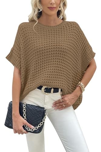 Jumppmile Women's Oversized Batwing Sleeve Waffle Knit Sweater