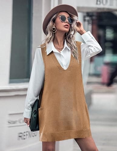 HOTOUCH Women's Oversized V-Neck Sweater Vest with Pockets