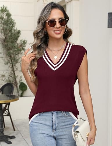 Lomens Women's V-Neck Cable Knit Sweater Vest