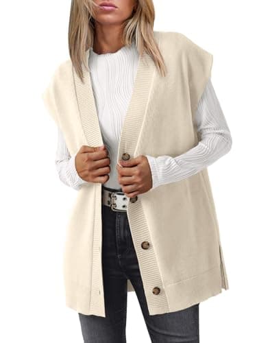 LILLUSORY Women’s Oversized V Neck Cardigan Vest 2024 Trend