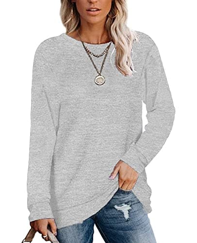 Womens Lightweight Sweatshirts Crewneck Long Sleeve Solid Color Tunic Spring Tops S-2XL