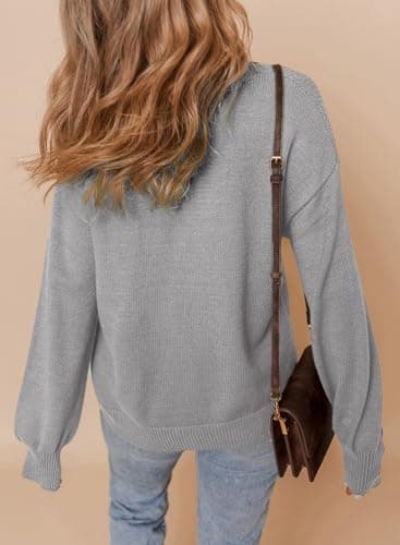Dokotoo Women's Casual Long Sleeve V-Neck Knit Sweater Top