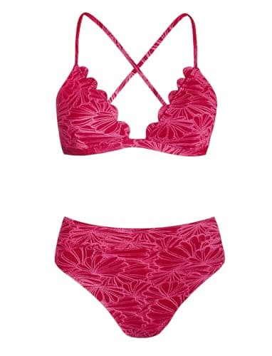 CUPSHE High-Waisted Scalloped V-Neck Two-Piece Bikini Set