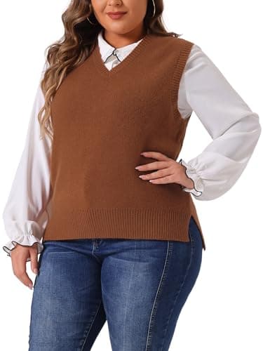 Plus Size Agnes Orinda Women's V-Neck Knit Sweater Vest