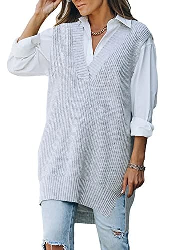 Viottiset Women's Oversized V-Neck Knit Sweater Vest