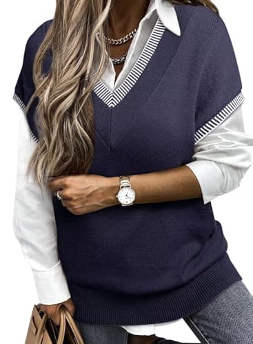 Dokotoo Women's V-Neck Solid Cap Sleeve Knit Sweater Vest