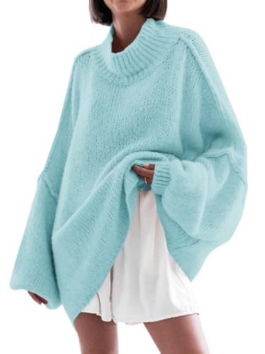 Saodimallsu Women's Oversized Mock Neck Batwing Sweater - 2024 Fall Trendy Knit Tunic