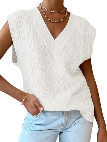2024 Trendy Women's Cable Knit Sweater Vest - V Neck Oversized Business Casual Top