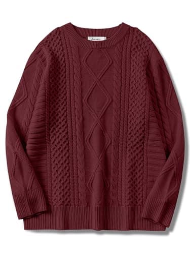 ANRABESS Women's Oversized Crewneck Long Sleeve Cable Knit Pullover Tops 2024 Fall