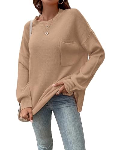 Libsorge Women's Oversized Crewneck Pocket Pullover Sweater