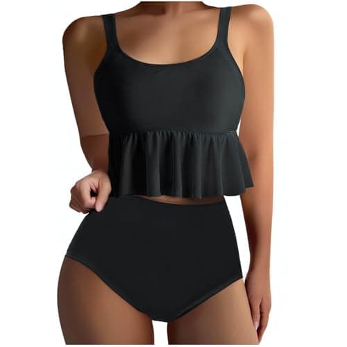 Cethrio High-Waisted Plus Size Pleated Swimsuits for Women