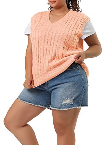 Agnes Orinda Women's Plus Size V-Neck Cable Knit Sweater Vest