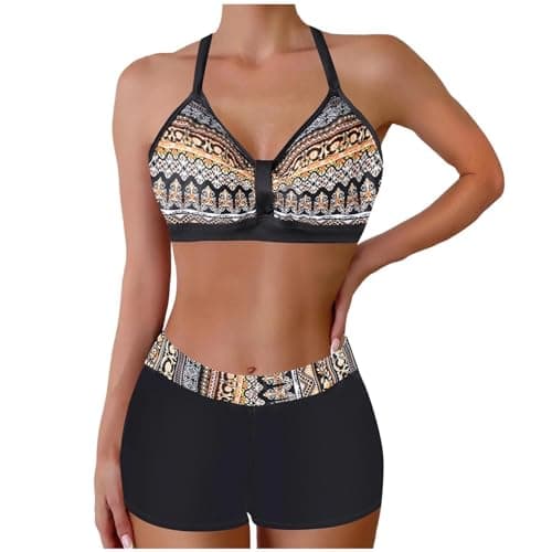 Cethrio Vintage Printed Plus Size Tankini and Boyshorts